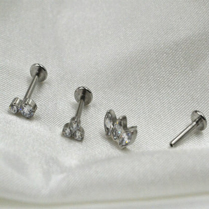 50Pcs Body Jewelry 16G Push in Lip Morne Nose Earrings Stud Crown CZ