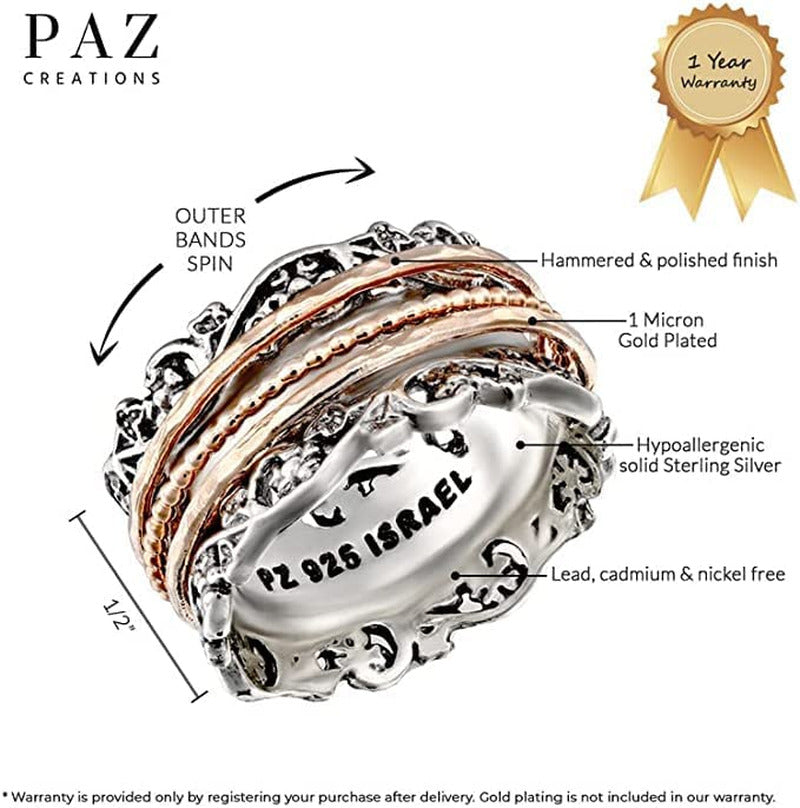 Anxiety Ring for Women, 925 Sterling Silver Spinner Ring for Woman by Paz Creati
