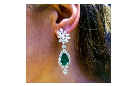 EMERALD GREEN TWO PEAR SHAPE DIAMOND ROUND MARQUISE PEAR SHAPE DIAMOND EARRING
