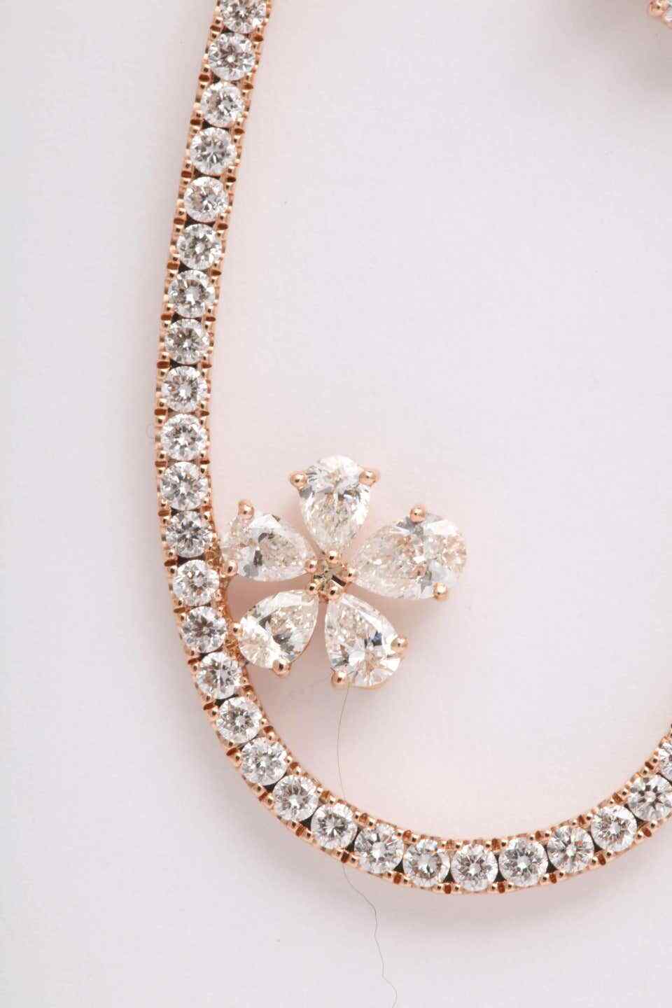 Diamond Dangle Earring with Flowers Rose Gold