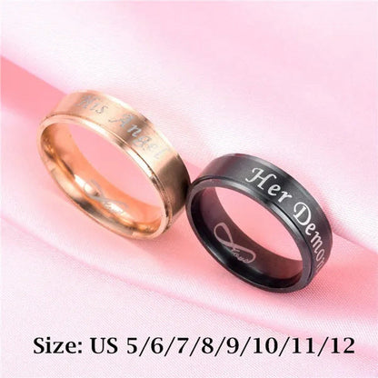 Fashion 'His Angel' 'His Angel' Stainless Steel Couples Ring Wedding Ring Gifts