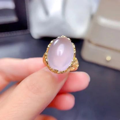 Vintage 925 Silver Gemstone Ring for Woman 13Mm*18Mm 100% Natural Rose Quartz Ri