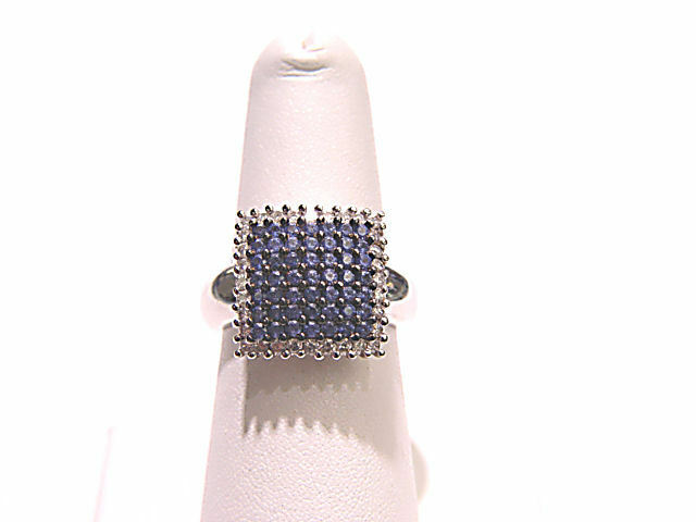 SAPPHIRE AND DIAMOND FASHION RING SQUARE OUTLINE SAPPHIRE DIAMOND RING