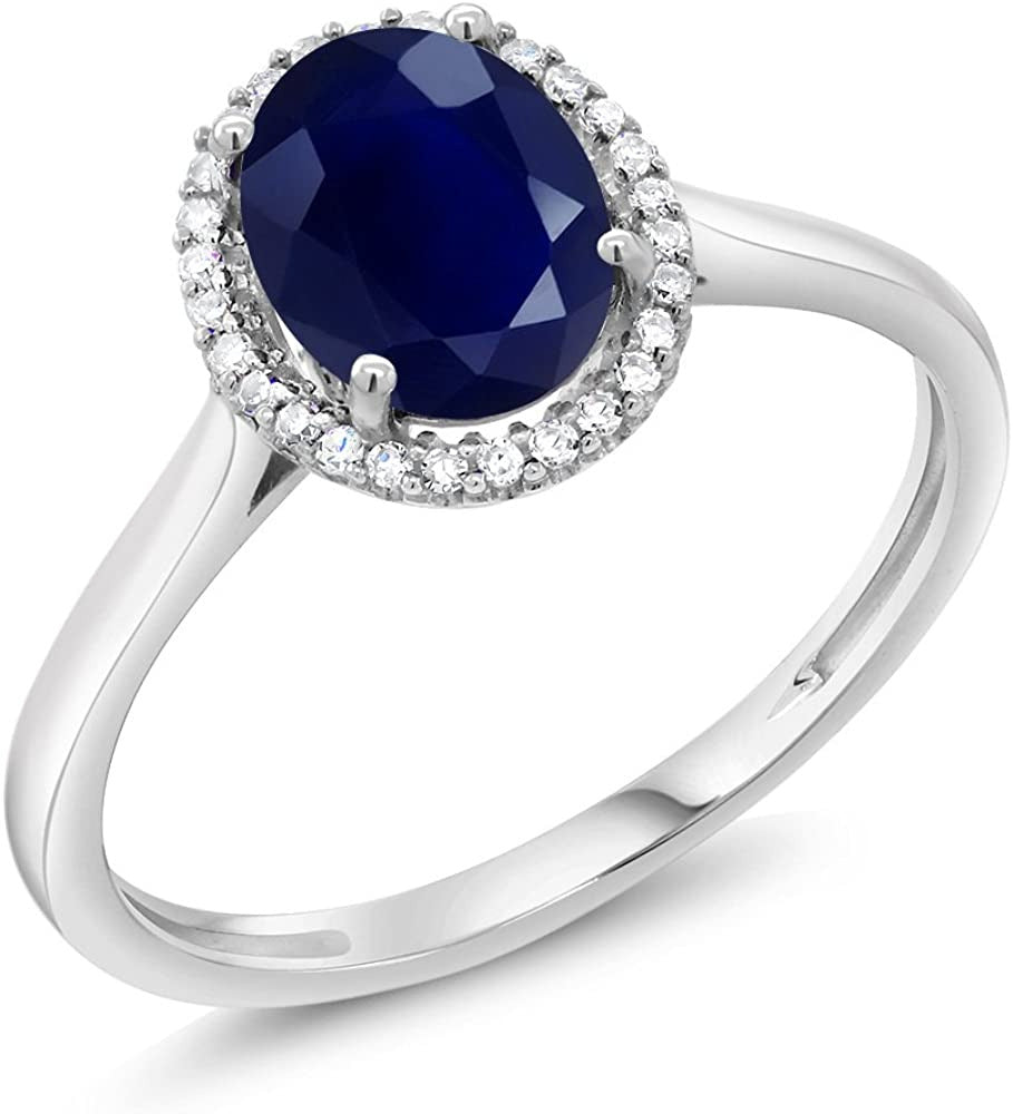 10K White Gold Blue Sapphire and White Diamond Women’S Halo Engagement Ring (1.7