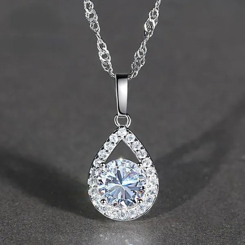 Delicate Teardrop 925 Sterling Silver Moissanite Diamond Necklace for Women Brid