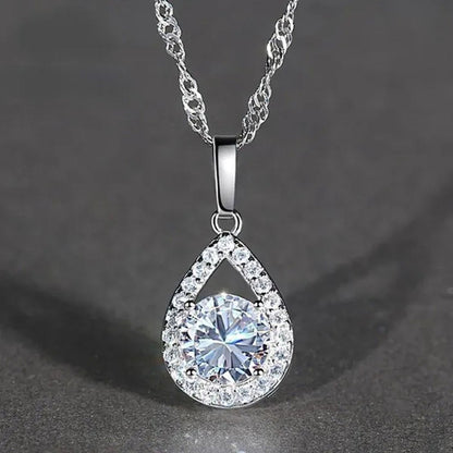 Delicate Teardrop 925 Sterling Silver Moissanite Diamond Necklace for Women Brid