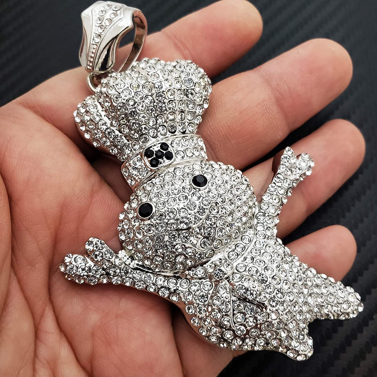 Hip Hop Iced Large DOUGHBOY Pendant & 18" 1 ROW Tennis Choker Chain Necklace