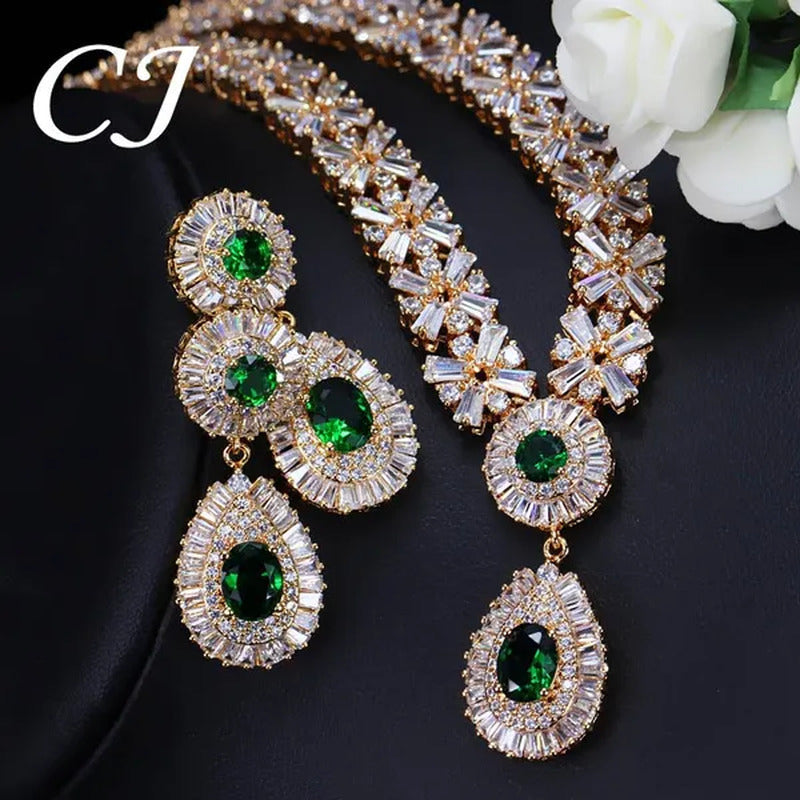 CANDICE African 18K Gold Plating Hand-Inlay CZ Diamond Pendant Necklace and Earr