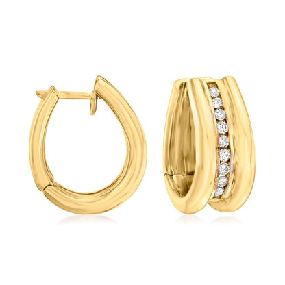 C. 1980 Vintage .90 Ct. T.W. Diamond U-Shaped Hoop Earrings in 14Kt Yellow Gold