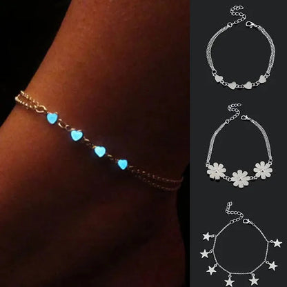Fashion Anklets for Women Little Star Heart Flower Glow in the Dark Ankle Bracel