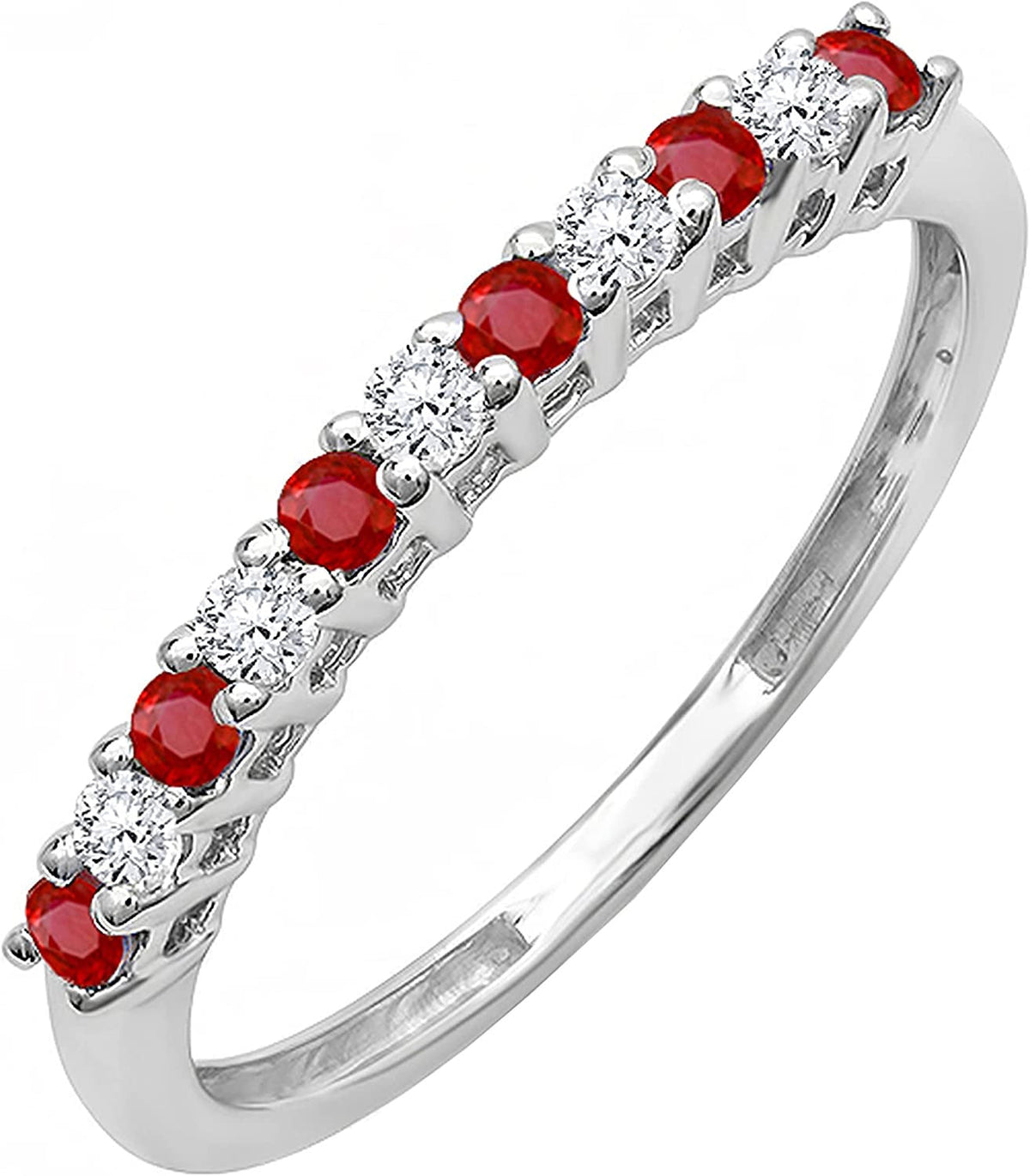round Ruby and White Diamond Half round Ladies Anniversary Vintage Style Stackab