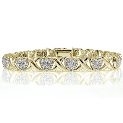 Gold Tone 1.00Ct Diamond X & Heart Tennis Bracelet