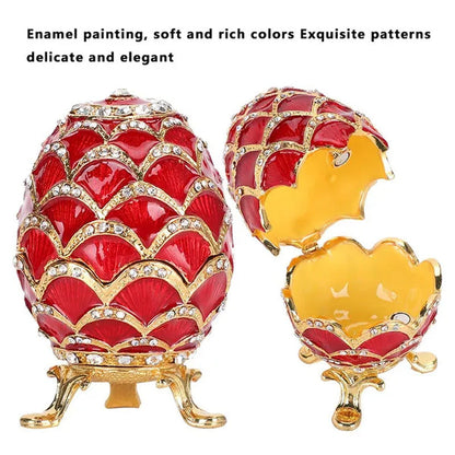 Jewelry Storage Eggs Enameled Craft Elegant Rich Colors Red Color Egg Shape