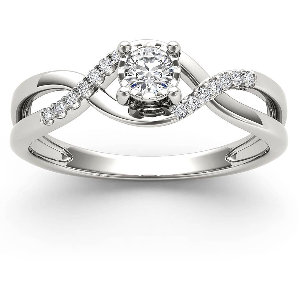 1/20 Carat T.W. Diamond Criss-Cross Shank Cluster 10Kt White Gold Engagement Rin