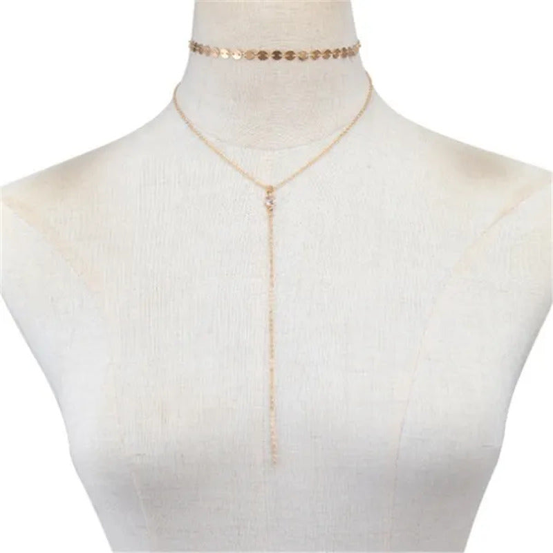 European and American Fashion Jewelry Simple Necklace Crystal Tassel Necklace