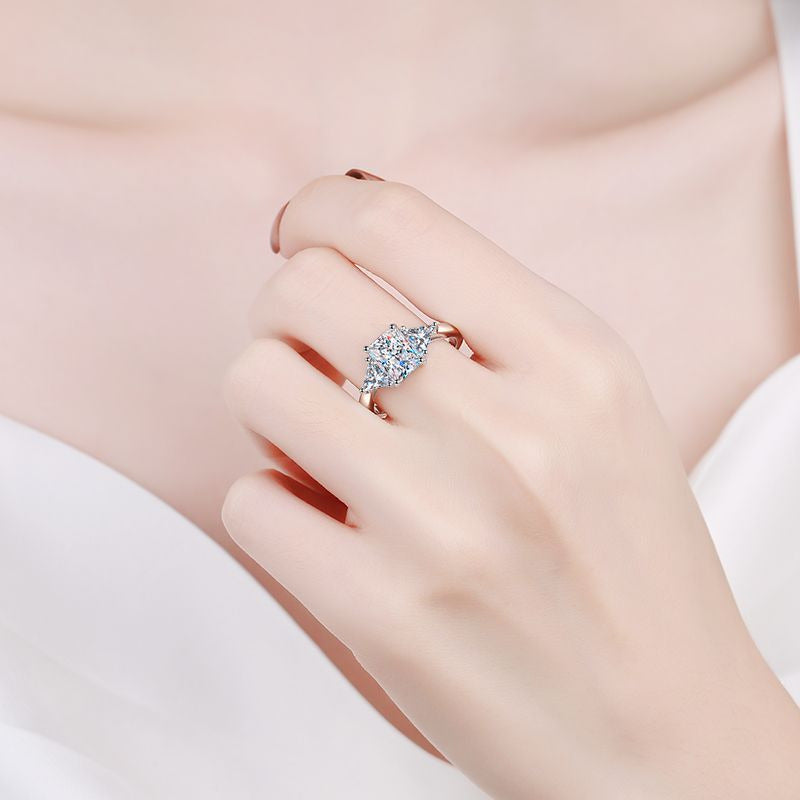 Emerald Cut Moissanite 3 Stone Ring 3 Carat Certified Moissanite Diamond Wedding