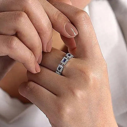 New Fashion 925 Solid Silver Pave Setting Diamond Blue Sapphire Rings for Women