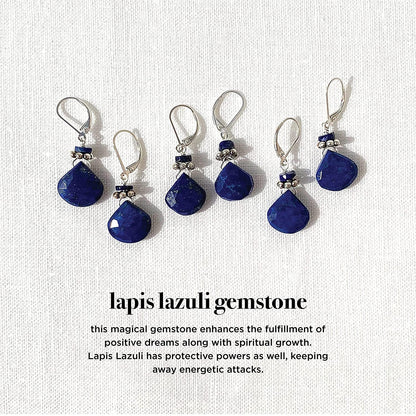 Blue Earrings Lapis Lazuli, Royal Blue Natural Stone, Faceted Dangle Minimalist,