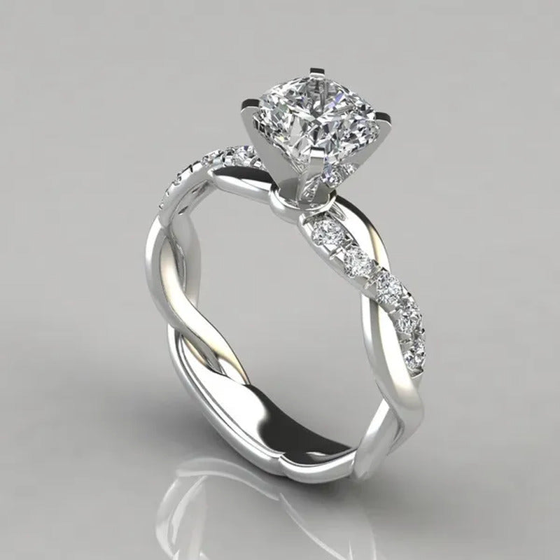Twisted Shape Diamond Ring Wedding Band Two Tone Rose-Gold Silver Fashion Jewelr