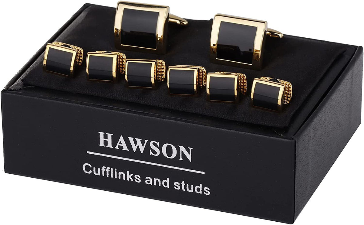 Cufflinks and Studs for Men with Gift Box, Gold or Silver Tone Cuff Links, Mens