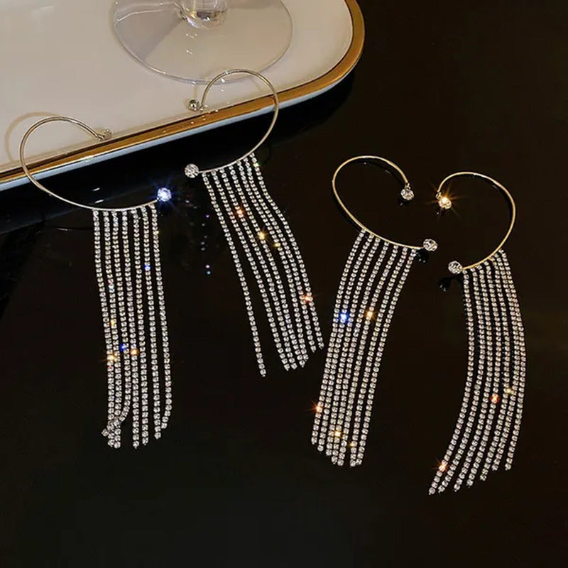 1Pc New Sparkling Diamond Tassel Ear Cuff Dangle Tassel Ear Cuff Earrings withou
