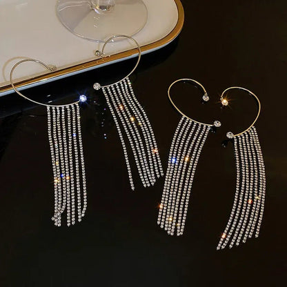 1Pc New Sparkling Diamond Tassel Ear Cuff Dangle Tassel Ear Cuff Earrings withou