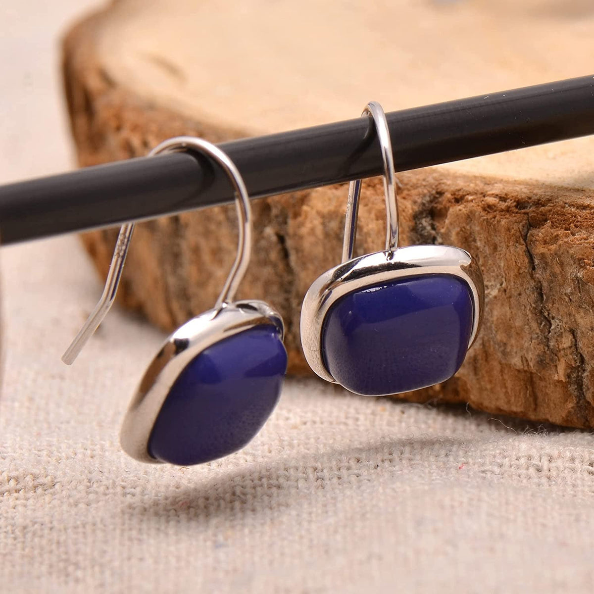 Joseph Brothers Sterling Silver Bezel 10X10Mm Cabochon Lapis Lazuli Earrings, Wh