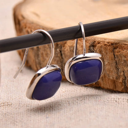 Joseph Brothers Sterling Silver Bezel 10X10Mm Cabochon Lapis Lazuli Earrings, Wh