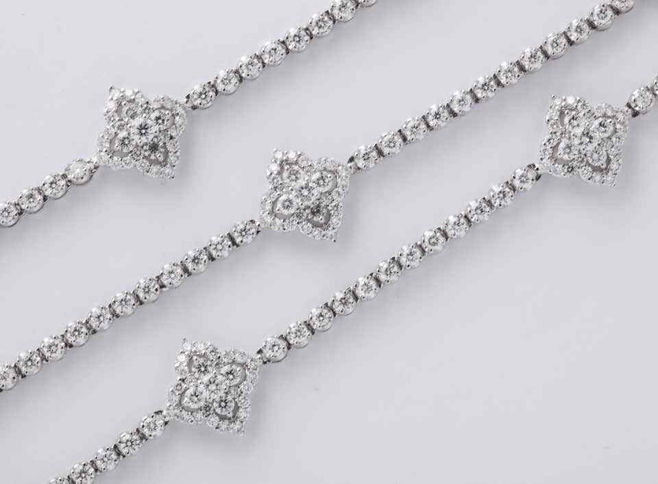 Long Diamond Tennis Necklace with Diamond Motifs
