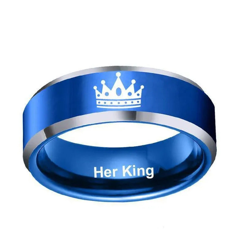 Buy 1 Get 1 Free！！！His Queen Her King Rhinestones Studded Crown Stainless Steel