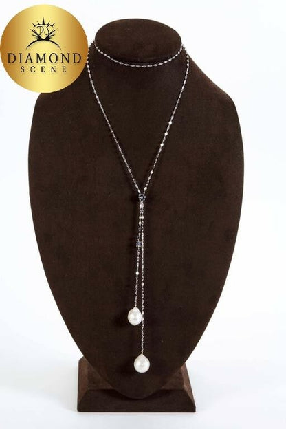 Baroque Pearl Black Diamond Gold Lariat Necklace