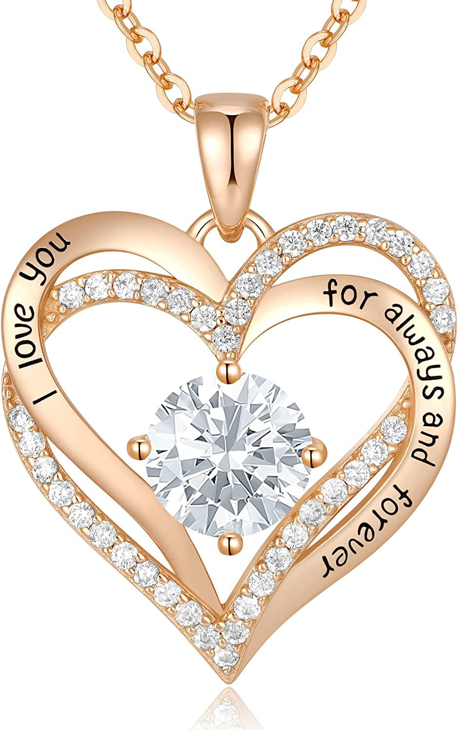 Forever Love Heart Pendant Necklaces for Women 925 Sterling Silver with Birthsto