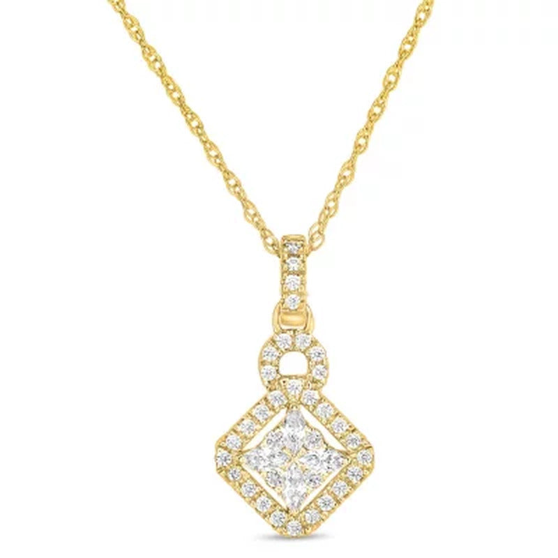 0.23 CT. T.W. Marquise and round Kite-Shape Dangle Pendant in 14K Gold