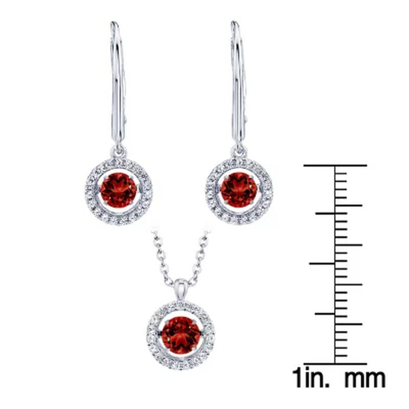Dancing Genuine Garnet and Lab Created White Sapphire Pendant and Earring Set in