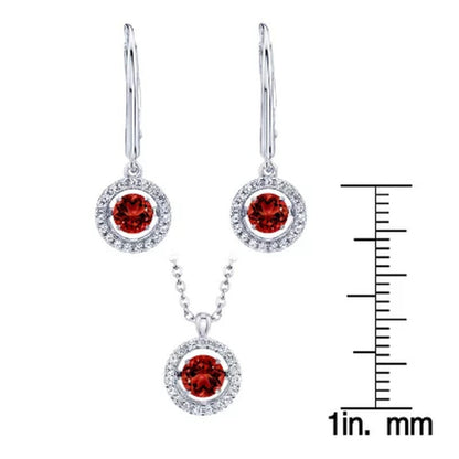 Dancing Genuine Garnet and Lab Created White Sapphire Pendant and Earring Set in
