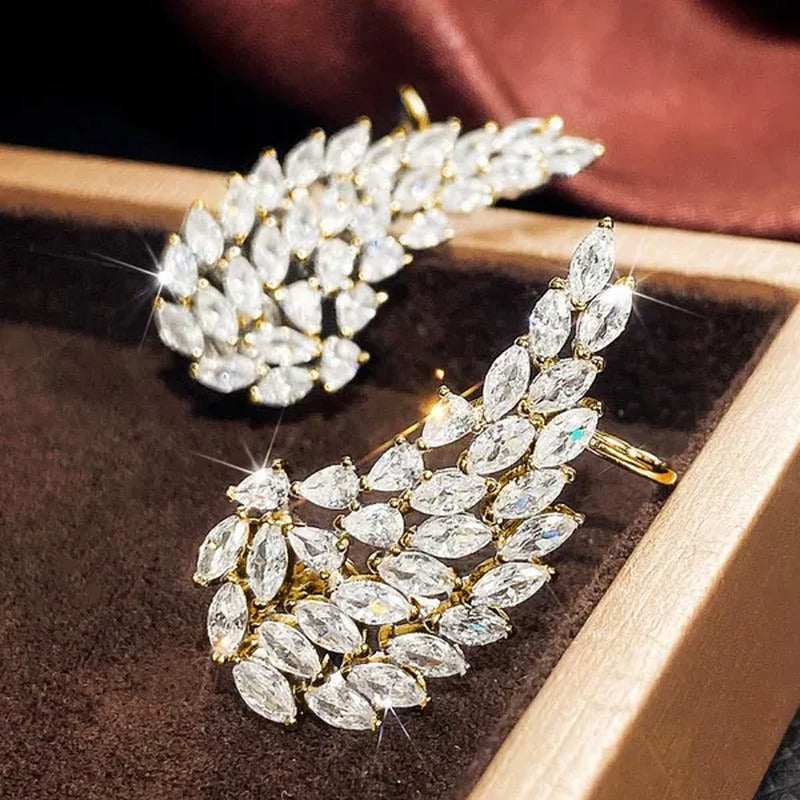 Bridal Wedding Climber Earrings 18K Gold Micro Pave Diamond Angel Wing Earrings