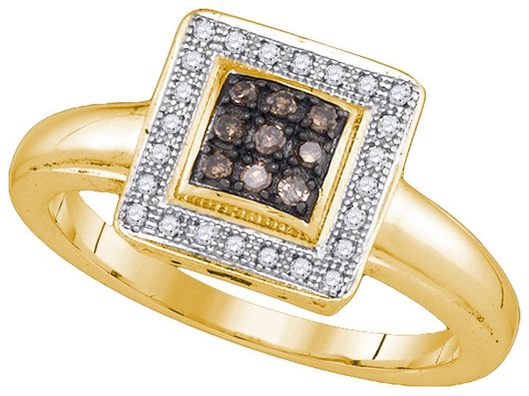 Size - 4.5 - 925 Sterling Silver Yellow Gold-Plated round Chocolate Brown and Wh
