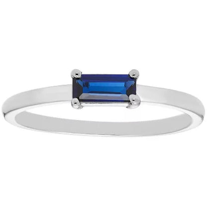 Lab Blue Sapphire Baguette Ring in 14K Gold