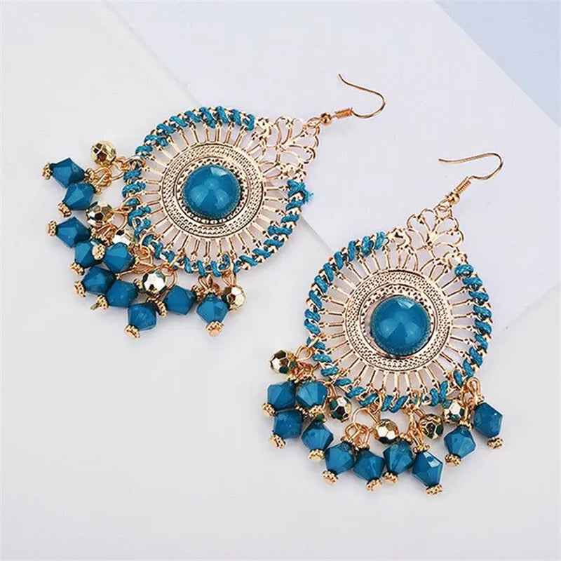 Tassel Wedding Flower Disc Dangle Drop Earrings Fashion Statement Jewelry Ethnic