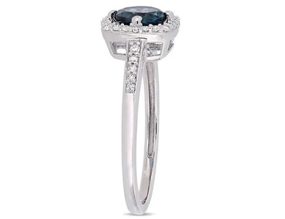 1.00 Carat (Ctw) Natural London Blue Topaz Ring in 10K White Gold with Diamonds
