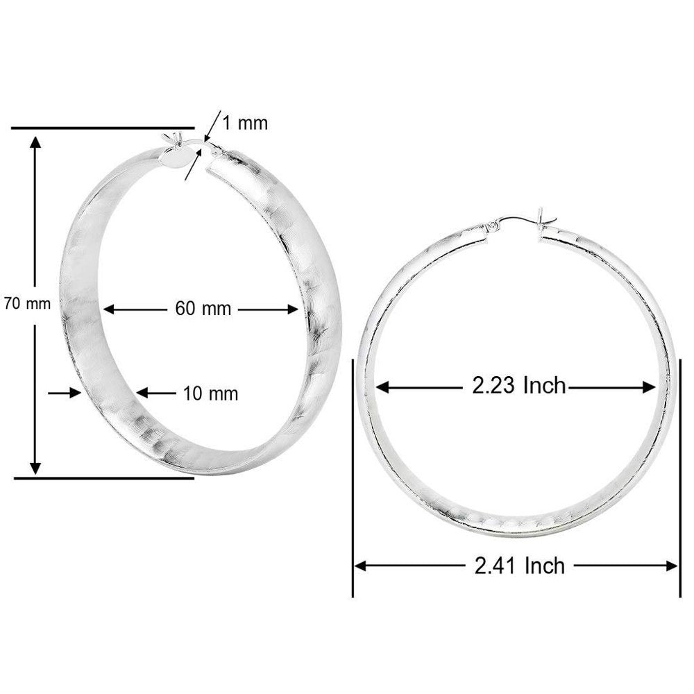 - Silver Dipped 60Mm Hammered Brushed Fashion Click Top Hoop Earrings