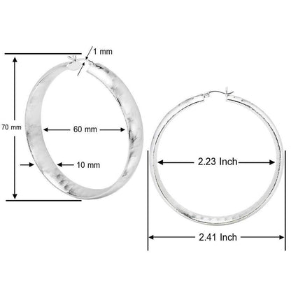 - Silver Dipped 60Mm Hammered Brushed Fashion Click Top Hoop Earrings