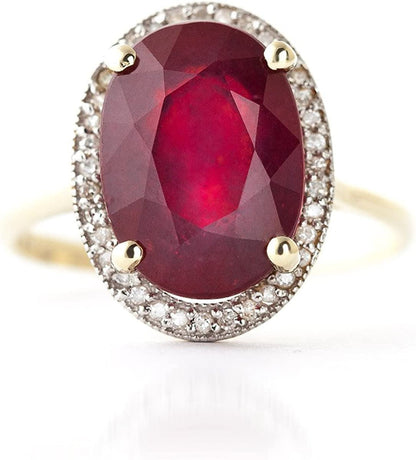 Galaxy Gold GG 7.93 Ct 14K Solid Gold Ring Oval-Shaped Ruby Diamonds