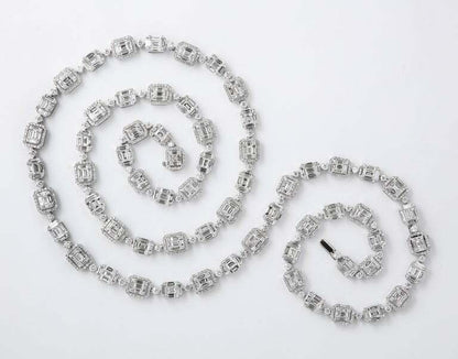 Emerald Cut Long Diamond Illusion Set Necklace and Bracelet Set