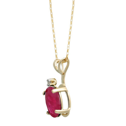 7X5Mm Oval Genuine Ruby .01 CTTW Diamond Pendant 18" 14K Yellow Gold Chain