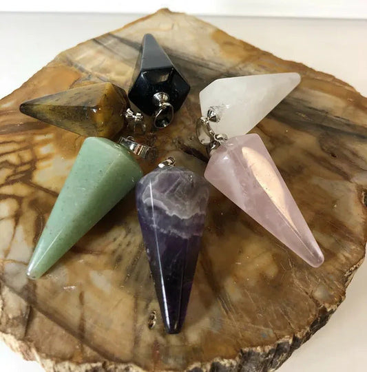 Wholesale Lot 6 Pcs Natural Pendulum Pendant Crystal Amethyst Tiger Eye Rose Est
