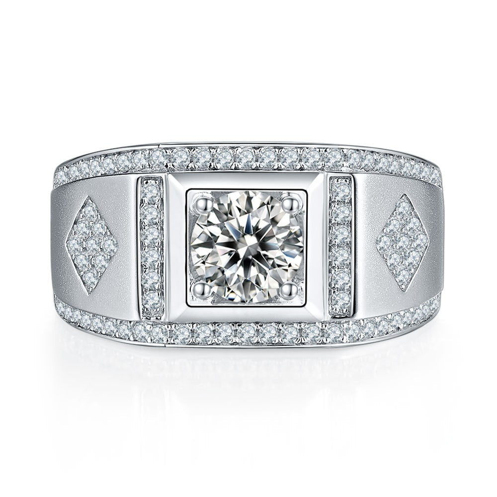 One Carat Row Diamond Moissanite 925 Silver Men'S Wedding Ring