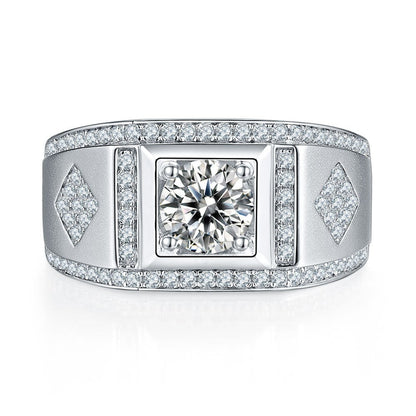 One Carat Row Diamond Moissanite 925 Silver Men'S Wedding Ring