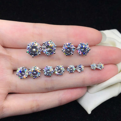 Six Nails Brilliant 0.3-2Carat/Each D Color VVS1 Moissanite Stud Earrings Solid