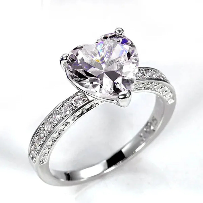 Luxury Solitaire Women Heart Diamond Engagement Rings AAAA Pink Sapphire Proposa